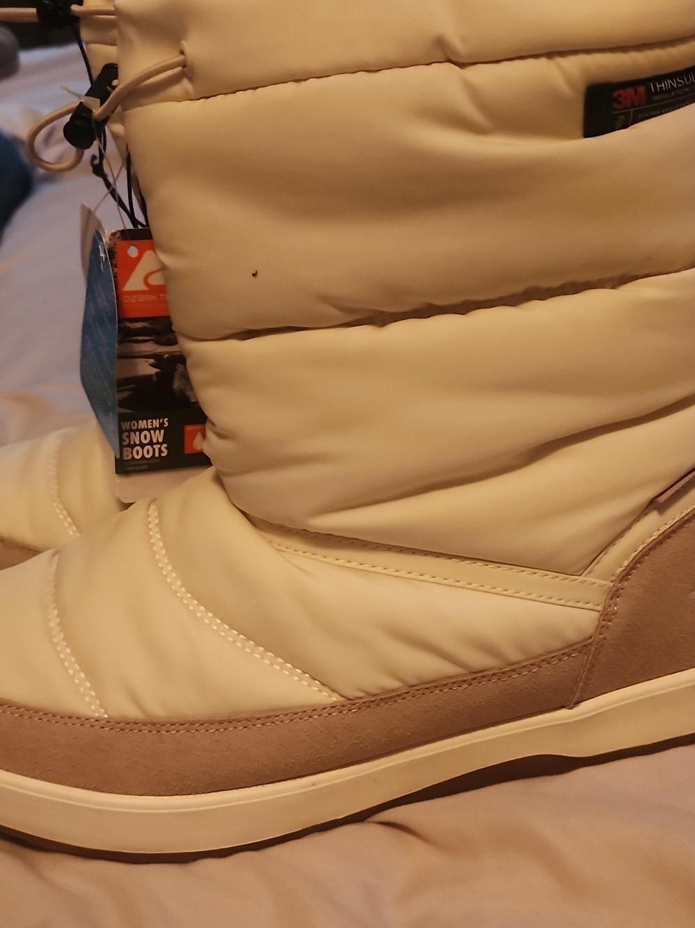 Ozark Trail Women's Cream and Tan Insulated Snow Boots